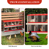 Garvee Metal Chicken Nesting Box with 10 Compartments, Heavy-Duty Galvanized Steel, Egg Roll-Away System, Ventilated Design, Wall-Mountable, Red, for Poultry Coops