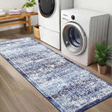 Garvee Runner Rug 2x6 Washable Retro Rug for Hallway Soft Low Pile Ultra-Thin Vintage Distressed Carpet Runner Farmhouse Non Slip Non-Shedding Indoor Rug for Bathroom Bedroom Kitchen, Blue - Blue