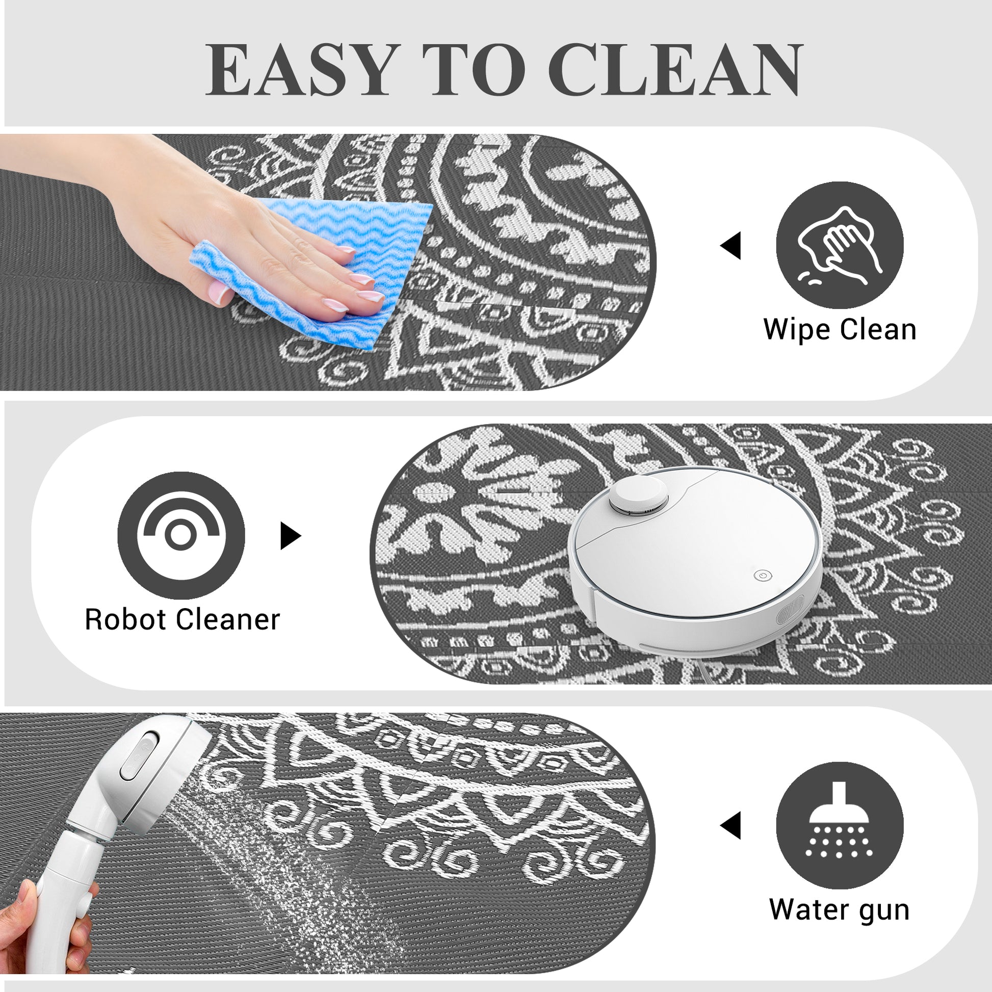 Garvee Outdoor Grey & White 5x8 Reversible Mats, Plastic Straw Rug, Modern Area Rug, Large Floor Mat for Outdoors, RV, Patio, Backyard, Deck, Picnic, Beach, Trailer, Camping, Porch, Balcony