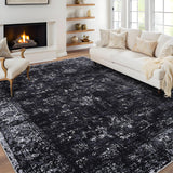 Garvee Area Rugs 8x10 Large Vintage Printed Living Room Rugs with Non-Slip Backing, Oriental Distressed Accent Rugs, Non-Shedding Soft Low Pile Floor Carpet for Bedroom, Living Room, Black - Black