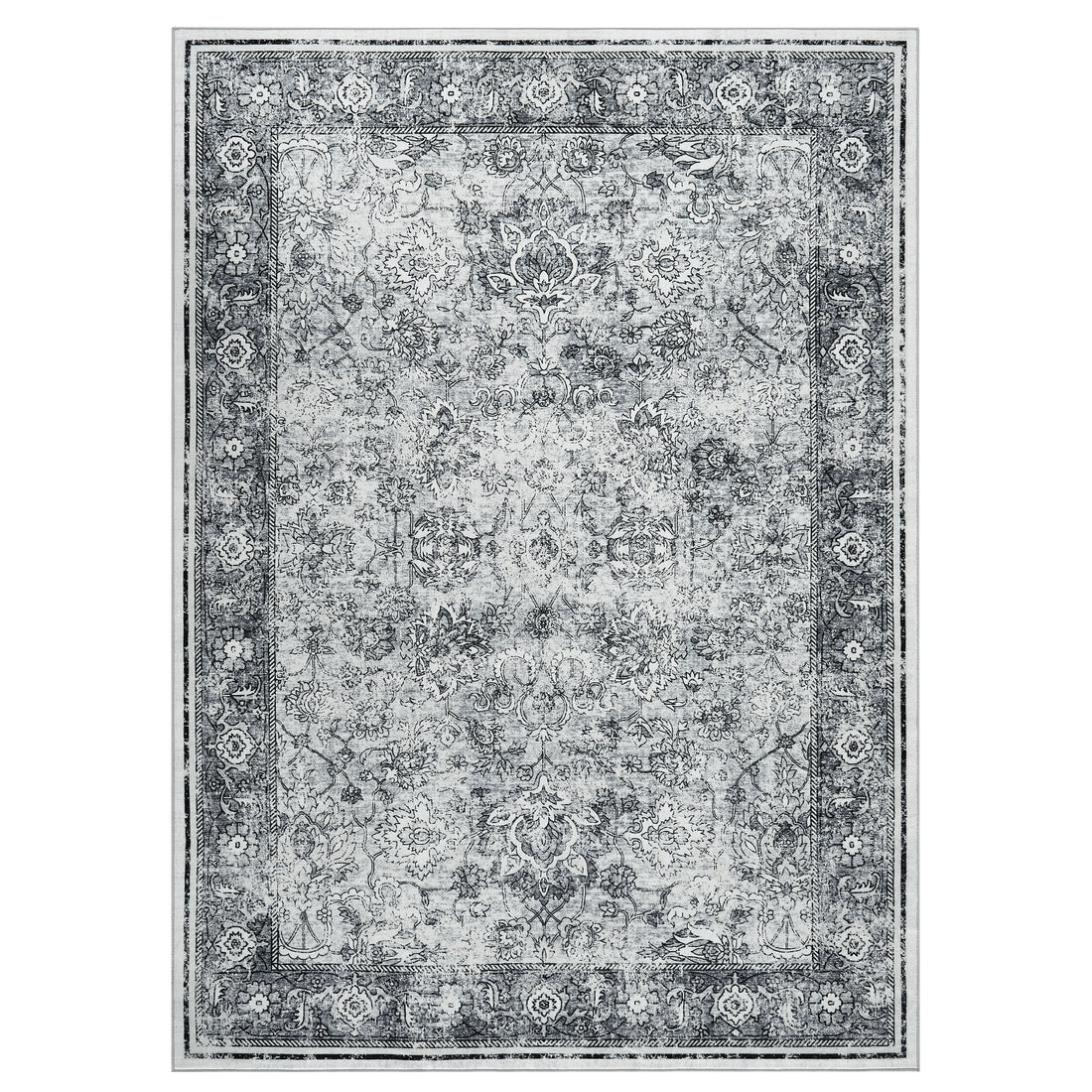 Garvee Persian Grey 2x6 Living Room Washable Non Slip Vintage Retro Rugs Low Pile Chenille Print Rug for Bedroom Dining Room Home Office