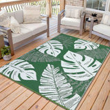Garvee Outdoor Green 9x18 Rug Waterproof Reversible Mat Palm Leaves Camping Rugs Indoor Outdoor Rugs Carpet Large Area Rug Plastic Straw Rug for Patio Deck Balcony Pool RV Camping - Green