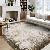 Garvee Abstract Area Rug 6x9 Washable Modern Tumble Living Room Rug Foldable Non Slip Non-Shedding Distressed Throw Rug Low Pile Soft Farmhouse Carpet for Playroom Bedroom Nursery, Brown - Brown
