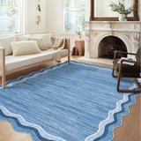 Garvee Modern Abstract Area Rug 5x7 Scalloped Washable Rug, Non-Slip Non-Shedding Living Room Soft Floor Mat, Low-Pile Foldable Print Throw Carpet for Dining Room Home Office, Blue - Blue