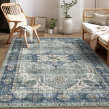 Garvee 6x9 Area Rugs Vintage Floral Distressed Rug ,Non-Slip Low Pile Distressed Indoor Carpet Soft Rug for Living Room Bedroom - Blue