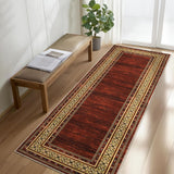 Garvee Bordered Red 2x6 Washable Runner Rug Modern Geometric Bordered Rug Low Pile Non Slip Floor Carpet, Soft Non Shedding Hallway Runner, Distressed Thin Runner for Entryway, Kitchen - Red