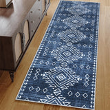 Garvee Hallway Rugs 2x6 Washable Geometric Tribal Runner Rugs with Non-Slip Backing Non-Shedding Diamond Indoor Carpet Farmhouse Geometric Soft Low Pile Area Rugs for Kitchen Bedroom, Blue - Blue