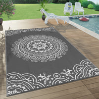 Garvee Outdoor Grey & White 5x8 Reversible Mats, Plastic Straw Rug, Modern Area Rug, Large Floor Mat for Outdoors, RV, Patio, Backyard, Deck, Picnic, Beach, Trailer, Camping, Porch, Balcony