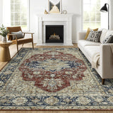 Garvee 5'x7' Area Rugs Vintage Floral Distressed Rug ,Non-Slip Low Pile Distressed Indoor Carpet Soft Rug for Living Room Bedroom - Red