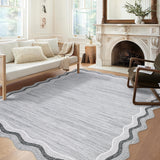 Garvee Modern Abstract Area Rug 8x10 Scalloped Washable Rug for Living Room , Non-Slip Non-Shedding Soft Floor Mat, Low-Pile Foldable Print Carpet for Dining Room Home Office, Gray - Gray