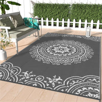 Garvee Outdoor Grey & White 5x8 Reversible Mats, Plastic Straw Rug, Modern Area Rug, Large Floor Mat for Outdoors, RV, Patio, Backyard, Deck, Picnic, Beach, Trailer, Camping, Porch, Balcony
