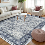 Garvee Persian Blue 8x10 Living Room Washable Non Slip Vintage Retro Rugs Low Pile Chenille Print Rug for Bedroom Dining Room Home Office - Blue