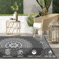 Garvee Outdoor Grey & White 5x8 Reversible Mats, Plastic Straw Rug, Modern Area Rug, Large Floor Mat for Outdoors, RV, Patio, Backyard, Deck, Picnic, Beach, Trailer, Camping, Porch, Balcony