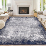 Garvee Modern Navy Blue & Grey 5x7 Area Rug, Washable, Soft Bordered Abstract Rugs for Living Room Bedroom, Low Pile Non-Slip Foldable Throw Rug Carpet for Dining Room Home - Navy Blue & Gray