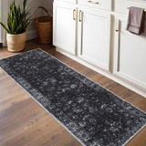 Garvee Washable Runner Rugs 2x6 Vintage Printed Area Rugs with Non-Slip Backing, Oriental Distressed Hallway Rugs, Non-Shedding Soft Low Pile Floor Carpet for Kitchen, Laundry, Black - Black