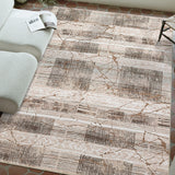 Garvee Boho Light Brown 9x12 Area Rugs Living Room Rug, Large Machine Washable Marble Distressed Boho Farmhouse Rug Neutral Ultra Thin Indoor Floor Carpet for Bedroom Dining Room Office Playroom Dorm Classroom - Light Brown