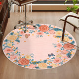 Garvee Floral Washable Round Rugs 4ft Non-Slip Soft Circle Rug Ultra-Thin Small Circle Carpet Non-Shedding Modern Circular Rugs for Entryway Kitchen Bedroom Nursery Bathroom, Pink - Pink