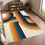 Garvee 5x7 Washable Modern Area Rug Spill-Proof Surface, Non-Slip Backing, Cozy Soft Faux Wool, Printed Rug, Living Room Rugs, Bedroom Rugs, Dining Room Rugs - Beige/Blue/Orange