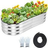 Garvee Raised Garden Bed 4.5×2×1ft Silver Galvanized Metal Planter Box + Anti-Rust + Open Bottom + Rubber Edge + Outdoor Use - Silver