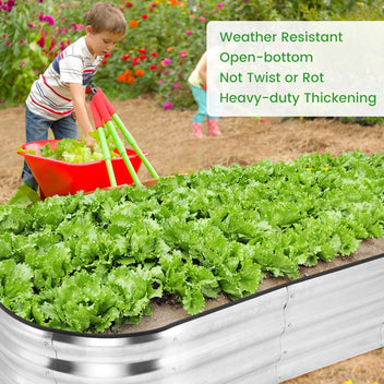 Garvee Raised Garden Bed 4.5×2×1ft Silver Galvanized Metal Planter Box + Anti-Rust + Open Bottom + Rubber Edge + Outdoor Use