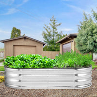 Garvee Raised Garden Bed 4.5×2×1ft Silver Galvanized Metal Planter Box + Anti-Rust + Open Bottom + Rubber Edge + Outdoor Use