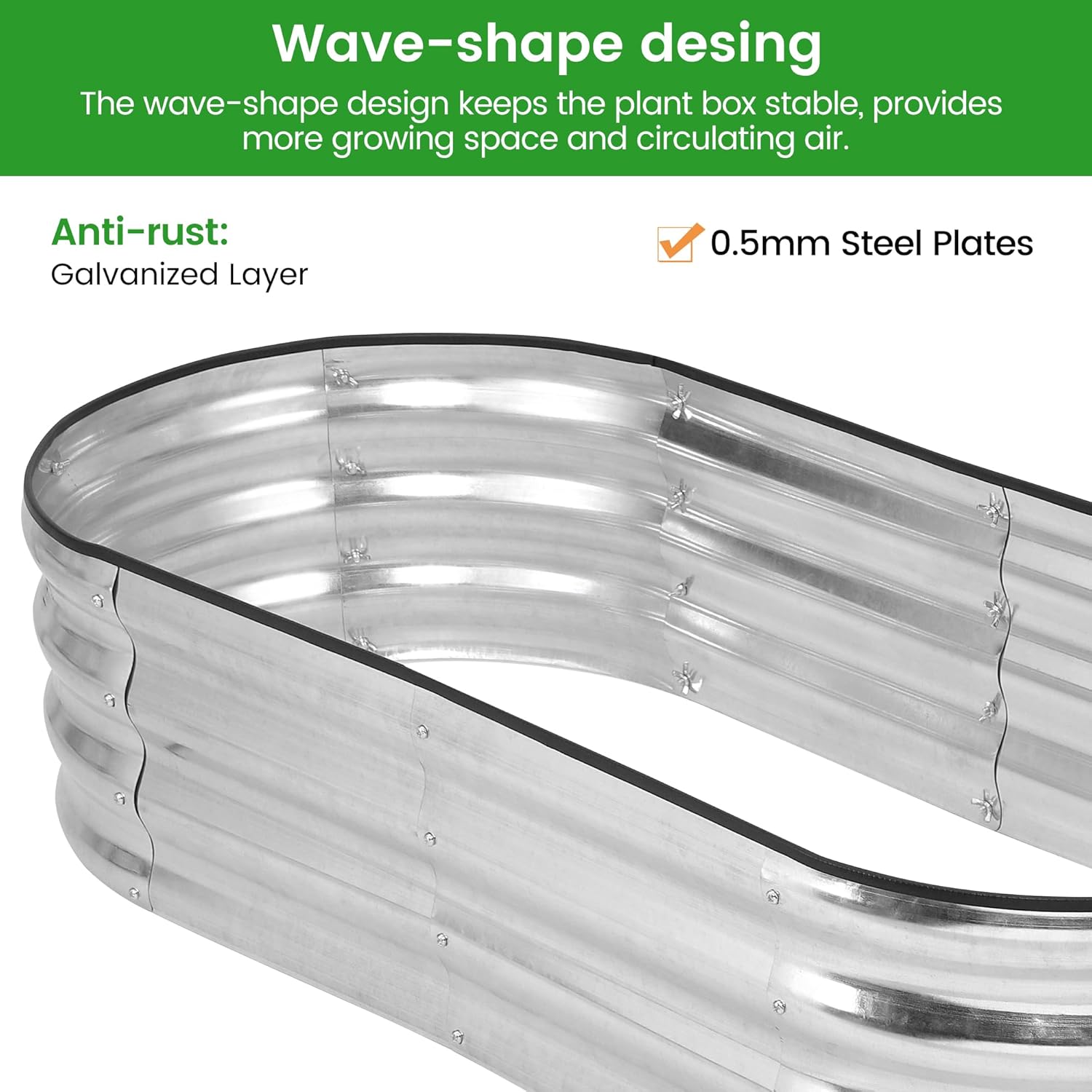 Garvee Raised Garden Bed 4.5×2×1ft Silver Galvanized Metal Planter Box + Anti-Rust + Open Bottom + Rubber Edge + Outdoor Use