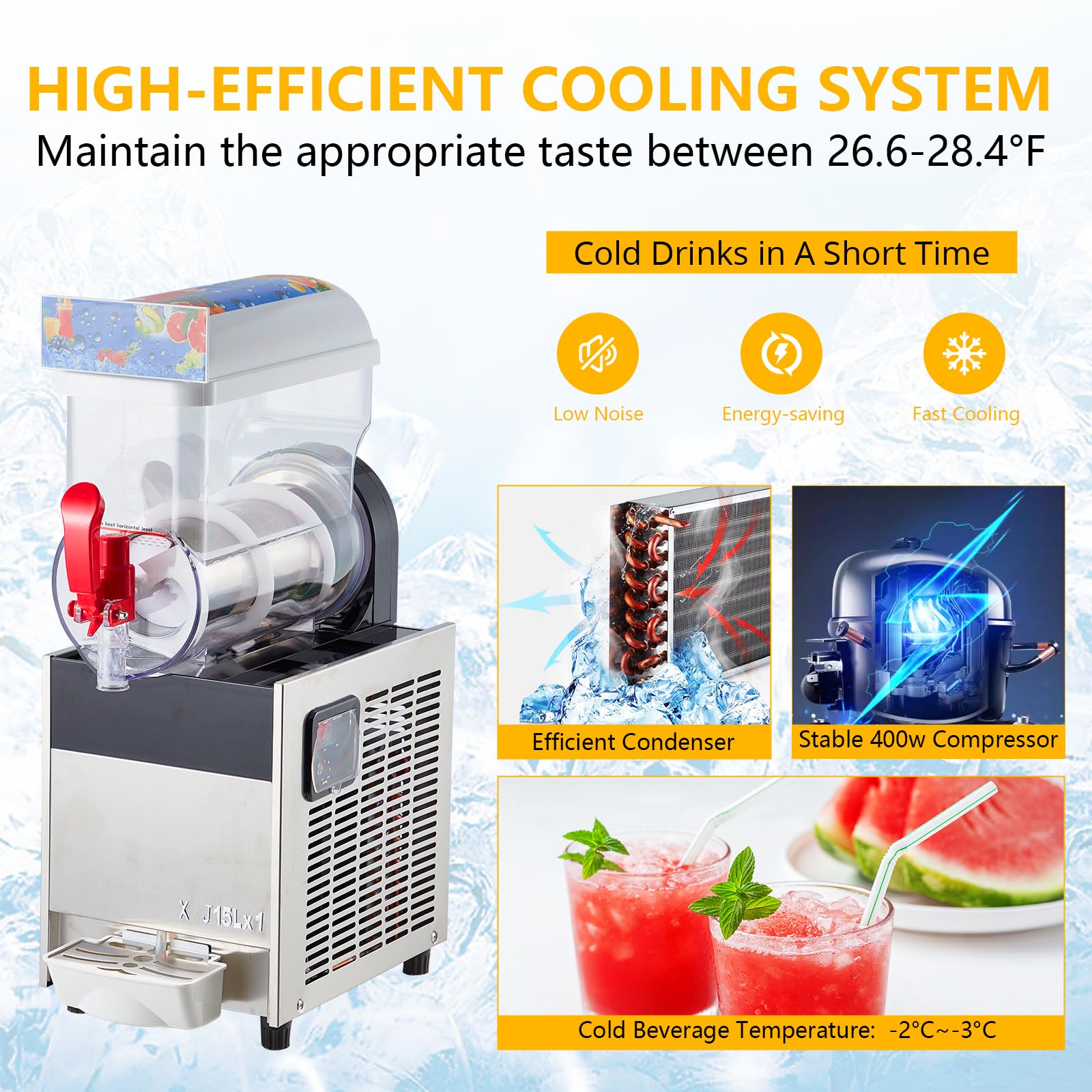 15L Commercial Margarita/Slushy Machine, Food-Grade PC Tanks