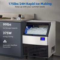 176Lbs/24H Commercial Ice Machine, 99Lbs Storage, 110V, LCD