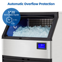 176Lbs/24H Commercial Ice Machine, 99Lbs Storage, 110V, LCD