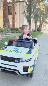 Garvee Ride - P Series: 12V Kids Ride On Police Car SUV Battery Operated Ride On Toy Toddlers Electric Cars with 2.4G Remote Control, LED Flashing Light, Megaphone, Spring Suspension, Handle, Music, White