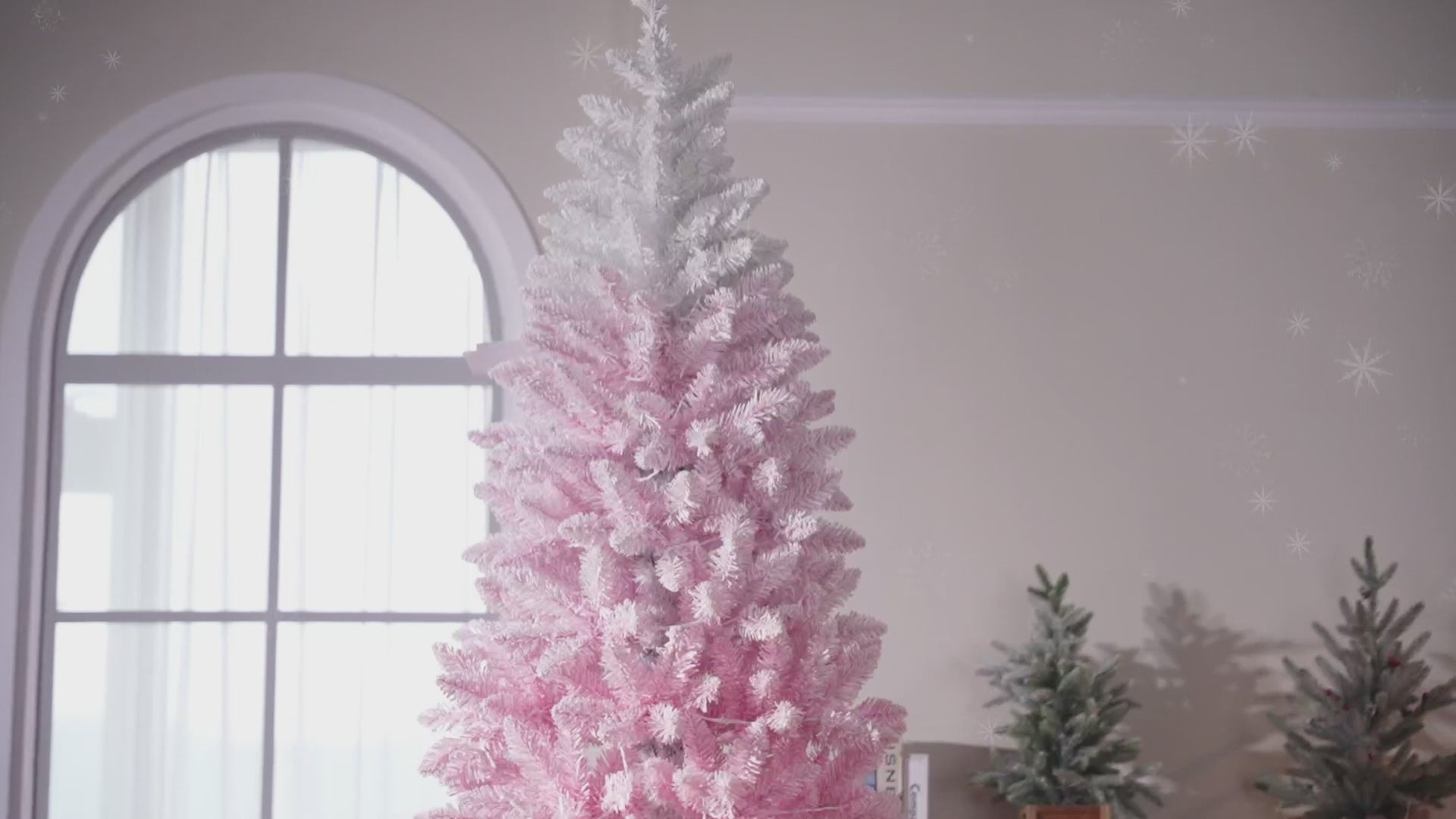 Garvee 6ft Pink Gradient Christmas Tree, Pre Lit Fake Christmas Tree with 230 Dual Color LED Lights & 610 Branch Tips, Snow Flocked Xmas  Tree Decoration for Home & Office