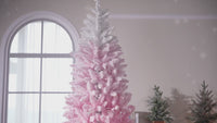 Garvee 6ft Pink Gradient Christmas Tree, Pre Lit Fake Christmas Tree with 230 Dual Color LED Lights & 610 Branch Tips, Snow Flocked Xmas  Tree Decoration for Home & Office