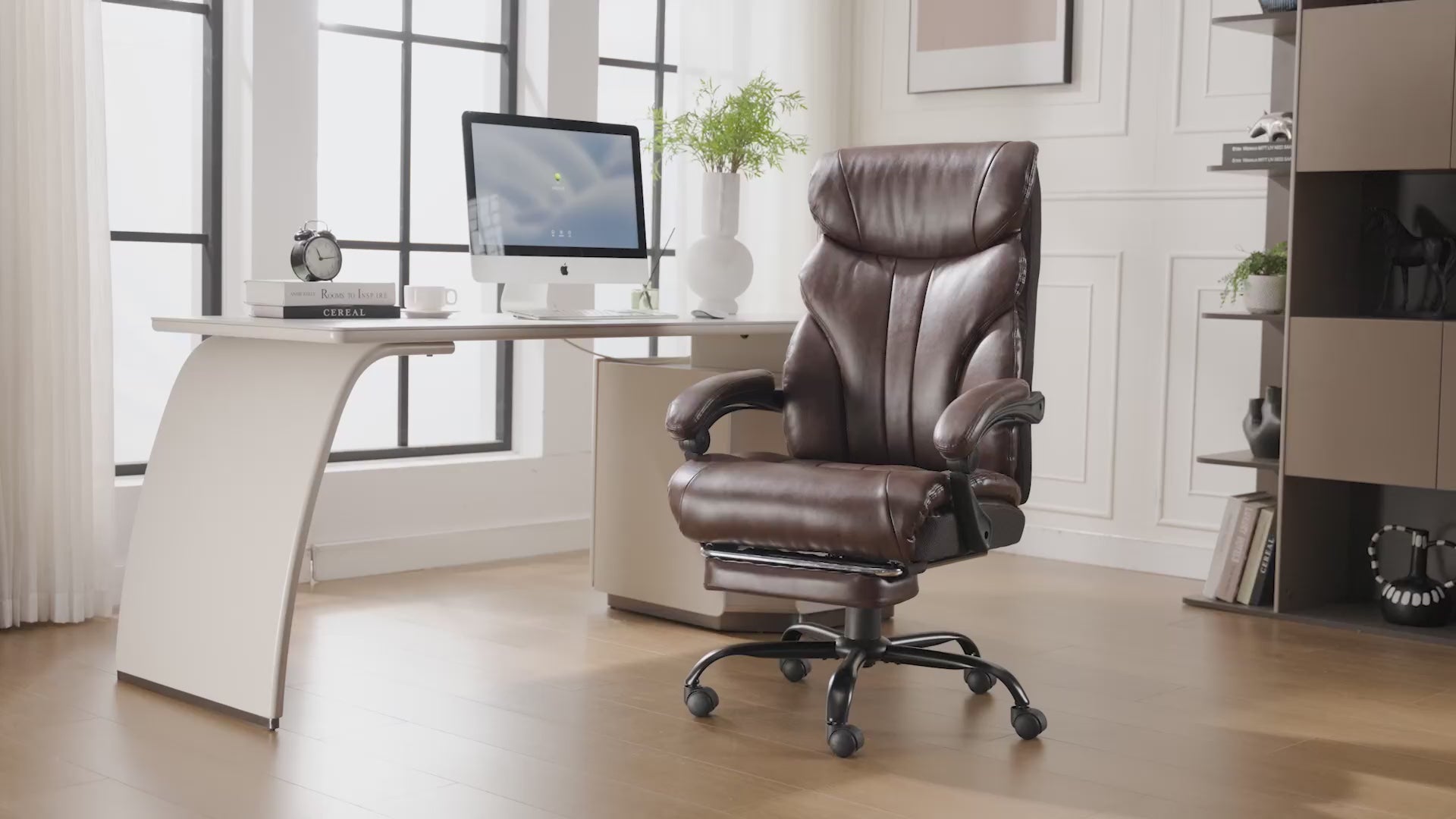 Garvee Comfortable Office Desk Chair 500 LBS, Big and Tall Office Chairs with Footrest, 90-155°Recline Executive Leather Gaming Chair for Heavy People, Long Hours, Coffee