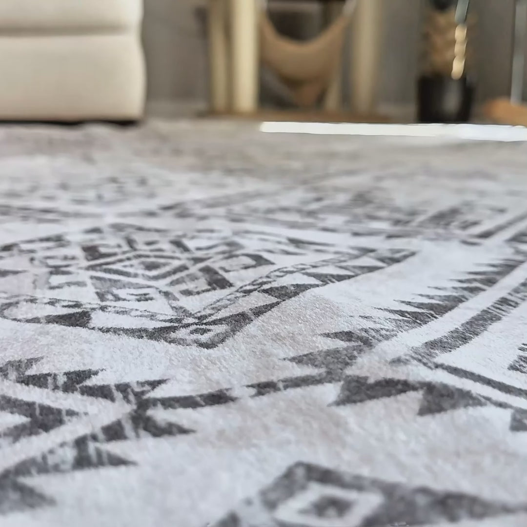 Garvee Boho Beige Grey 9x12 Washable Area Rug for Bedroom Moroccan Living Room Rugs Distressed Geometric Grey Rug Boho Large Area Rug Non Slip Throw Rugs Stain Resistant Carpet for Dining Room