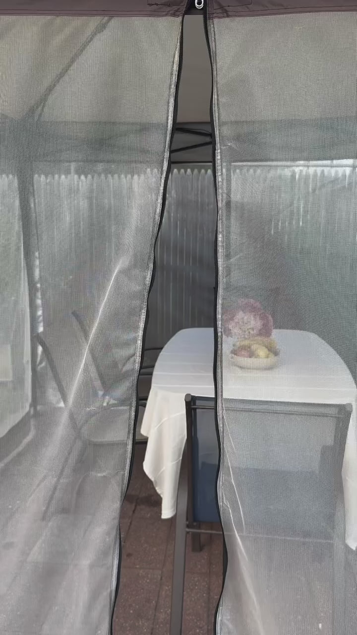 Garvee 12'x12' Heavy Duty Outdoor Gazebo - Double Roof Patio Canopy with Netting & Curtains for Deck, Backyard, Garden, Lawns, Khaki & Dark Khaki