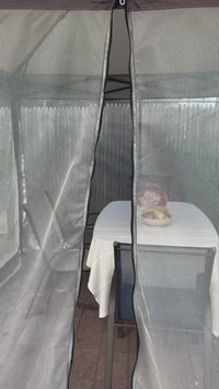 Garvee 12'x12' Heavy Duty Outdoor Gazebo - Double Roof Patio Canopy with Netting & Curtains for Deck, Backyard, Garden, Lawns, Khaki & Dark Khaki