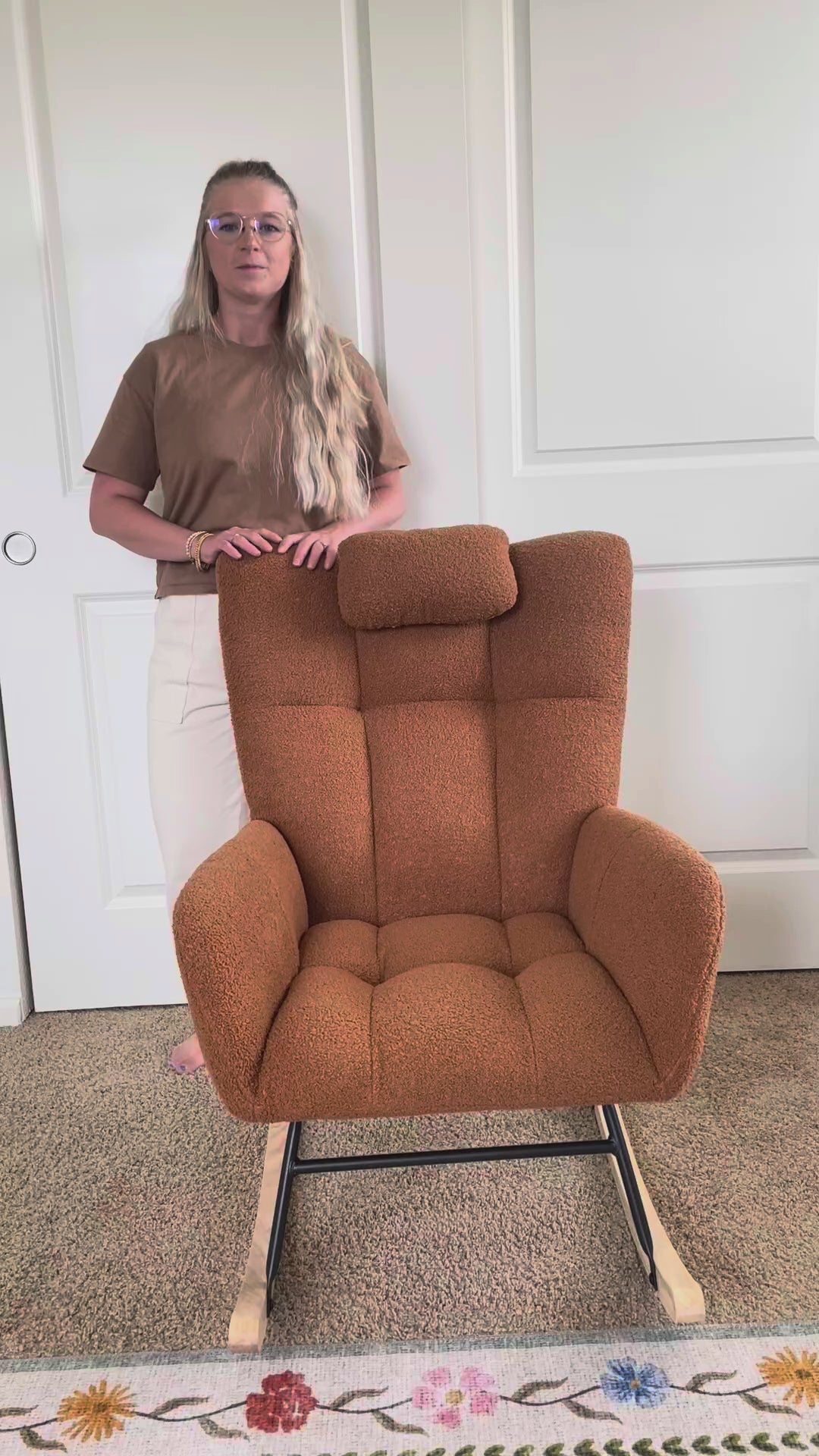 Garvee Nursery Rocking Chair, Upholstered Baby Fluffy Glider Rocker, Reading Chair with High Backrest, Comfy Chairs for Living Room, Bedroom, Nursing