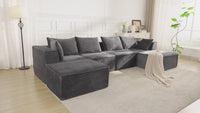 Garvee 107" Modular Sectional Sofa with Deep Seat, Modern L-Shape Boneless Couch with Chaise, Soft Corduroy Fabric, for Living Room Apartments Bedroom, No Assembly Required, Black