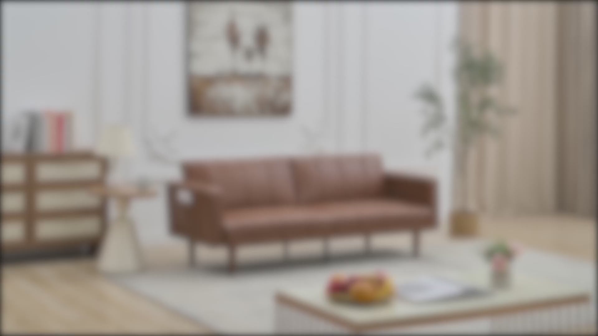 Garvee 75" Futon Sofa Bed, Mid-Century Modern Futon Couch, Convertible Sleeper Sofa with Adjustable Backrest, Loveseat, Small Sofa with Side Pockets, PU Leather Sofa Couch for Living Room, Brown