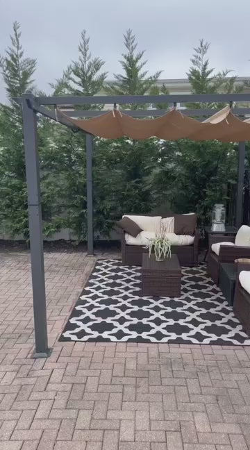 Garvee 10x13 ft Aluminum Pergola with Retractable Canopy – UV & Waterproof, Rust-Resistant Metal Gazebo, 4-Side Anchored, Khaki for Backyard/Deck