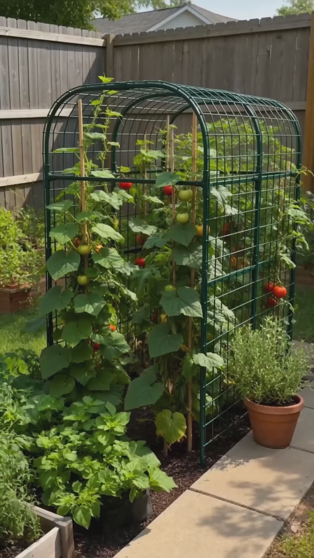 Garvee 7.5FT Garden Arch Trellis with Netting, Adjustable Metal Plant Support for Climbing Vines, Roses, Cucumbers & Raised Beds, Black