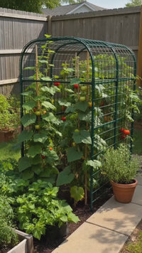 Garvee 7.5FT Garden Arch Trellis with Netting, Adjustable Metal Plant Support for Climbing Vines, Roses, Cucumbers & Raised Beds, Black