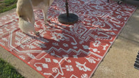 Garvee Large Outdoor Rug 10x20 Waterproof Reversible Plastic Straw Rug for Patio, RV, Picnic, Backyard, Brick Red & White