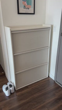 Garvee Shoe Cabinet with 3 Flip Drawers, Modern Shoe Storage for Entryway, Wooden Shoe Organizer Cabinet with Adjustable Shelf, Hidden Shoe Rack for Hallway, Living Room, White