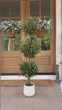 Garvee 5ft Artificial Olive Triple Ball Topiary Tree with Moss & Inner Pot, Realistic Fake Shrubs Trees, Faux Plants Round Bushes Fake Shrubs Potted for Home Offices Porch Decor, Set of 1