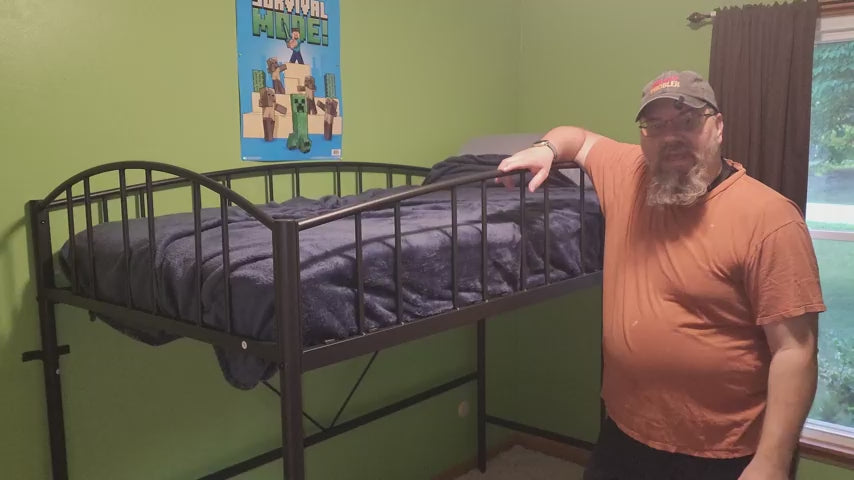 Garvee Loft Bed Twin Size, Heavy Duty Metal Loft Bed Frame with Arched Guardrail and Safety Ladder Space-Saving No Box Spring for Small Rooms, Black