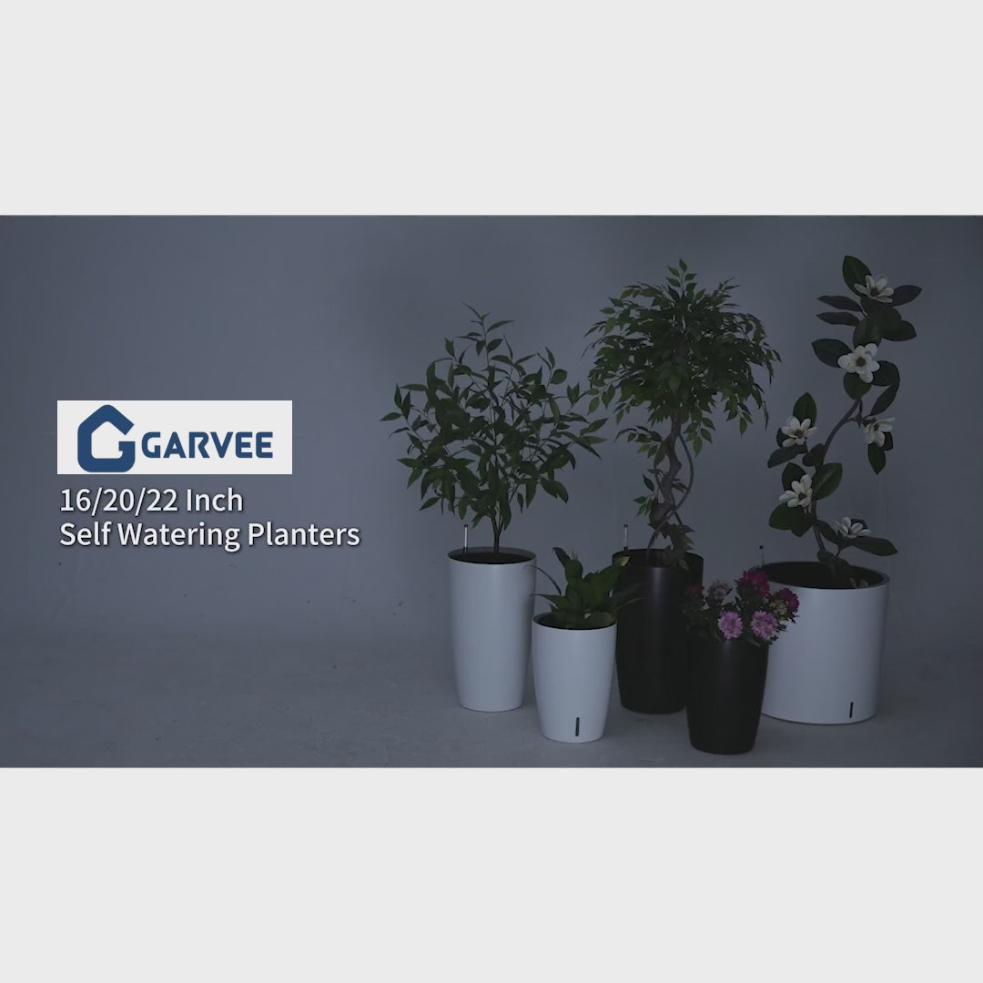 Garvee 22" Tall Round Planter Set of 2, Self Watering Pots for with Water Level Monitor and Built-In Drainage, Large Flower Pot for Patio, Porch, Living Room, or Home Office