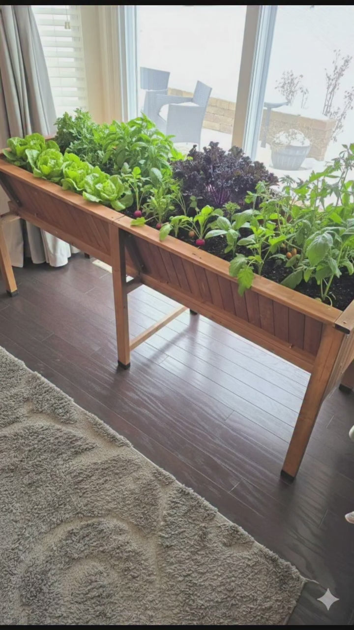 Garvee 72" x 26" x 31" Cedar Raised Garden Bed, 13.7" Deep Elevated Planter Box with Liner, Hooks & Drainage Hole for Vegetables, Herbs & Flowers, Acorn Brown