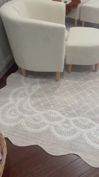 Garvee Scalloped Beige 8x10 Minimalist Washable Non Slip Area Rug Non Shedding Foldable Carpet for Living Room