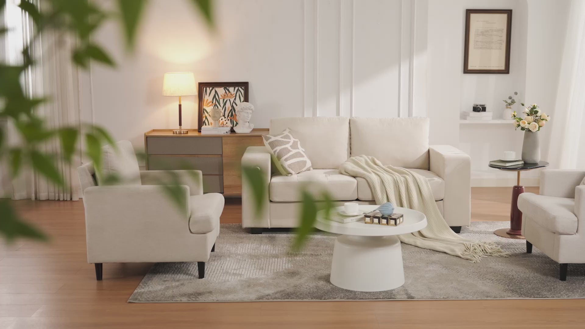 Garvee 71" Chenille Fabric Sofa Modern Comfort Sofa with USB/Type-C Ports, Deep Seat Cushions, Removable Cover, Wide Armrests Ideal for Living Rooms, Small Spaces, and Apartments - Beige